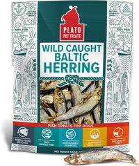 PLATO Pet Treats Fish Dog Treats - Air-Dried, Single Ingredient Dog Treat - with Omega 3 & 6 Fatty Acids to Support Skin and Coat - 100% Whole Fish - Wild Caught Baltic Herring Dog Treats