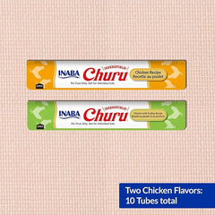 INABA Churu Cat Treats, Grain-Free, Lickable, Squeezable Creamy Purée Cat Treat/Topper with Vitamin E & Taurine, 0.5 Ounces Each Tube, Total/Two Flavors, Chicken Variety