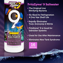 Fritz Aquatics FritzZyme 9 Live Nitrifying Bacteria Naturally Removes Amonia & Nitrite for Saltwater Fish