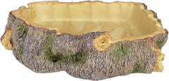 Komodo Polyresin Wood Corner Bowl Large Food & Water Dish | Realistic Tree Trunk Design | Non-Porous Interior is Easy to Clean | Corner Design Saves Space in Tank