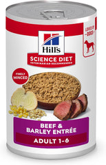 Hill's Science Diet Adult 1-6, Adult 1-6 Premium Nutrition, Wet Dog Food, Beef &amp; Barley Loaf, 13 oz Can, Case of 12