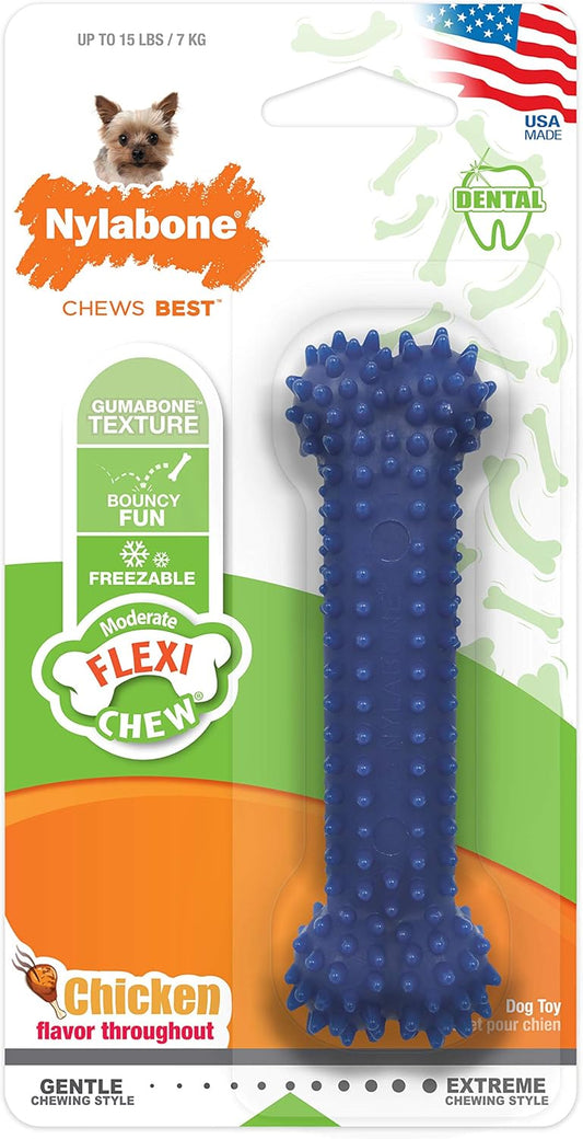 Nylabone Textured Dental Bone Flexi Chew Toy for Dogs, Dog Toys for Moderate Chewers, Chicken Flavor