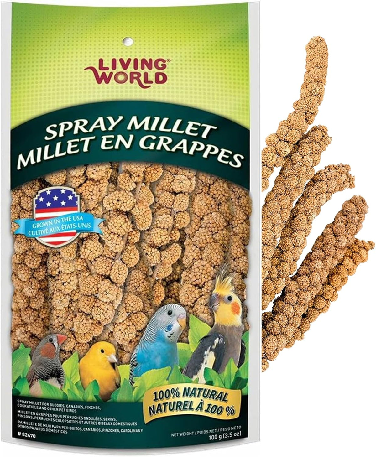 Living World - Millet Spray for Birds, Premium Treat for Budgies, Canaries, Finches, Cockatiels and Other Pet Birds