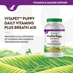 NaturVet VitaPet Puppy Daily Vitamins Plus Breath Aid for Puppies, 60 ct Time Release, Chewable Tablets, Made in The USA with Globally Source Ingredients