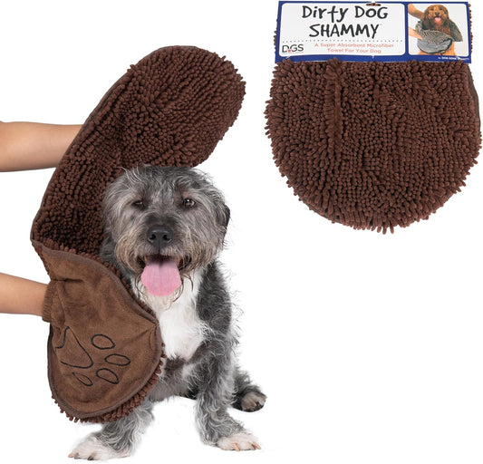 Dog Gone Smart The Dirty Dog Shammy - Fast Drying Plush Shammy Towel with Dual Hand Pockets and Elastic - Super Absorbent Microfiber and Machine Washable - Brown