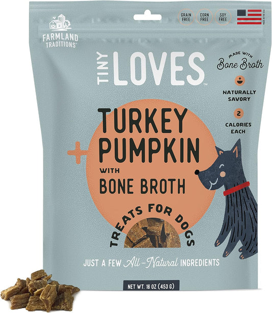 Farmland Traditions Tiny Loves Jerky Trainer Treats for Dogs w/Bone Broth (Turkey & Pumpkin)