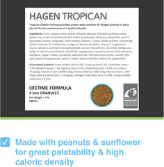Hagen Tropican Lifetime Formula Parrot Food, 4 lb Parrot Food with Peanuts & Sunflower Seeds and Balance Nutrition Levels