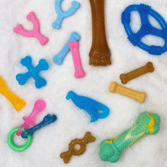 Nylabone Flavor Frenzy Barbell Puppy Chew Toy, Rubber Toys for Teething Puppies, Peanut Butter & Banana Flavor