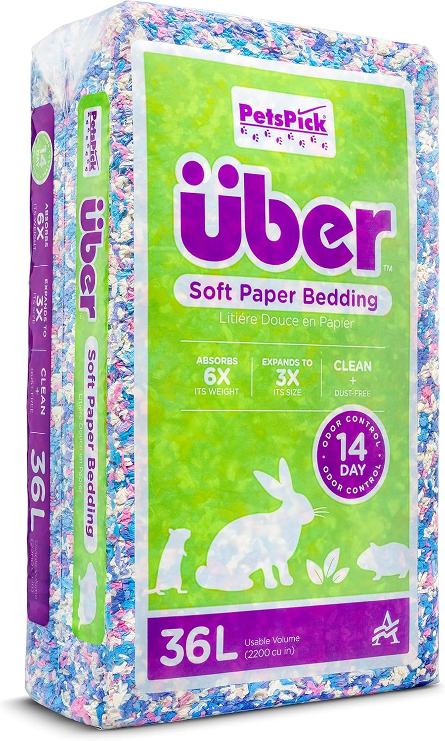 Americas Choice Uber Soft Paper Pet Bedding for Small Animals, Confetti, 36L