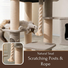 PetPals 71” Grand Maine Coon™ Cat Tree – Ontario, with 2 Large Condo, Replaceable Cardboard Scratcher, Washable Bed, Sustainable Sisal Posts, (Beige)