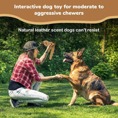 Skineeez Leather Snake - Stuffingless Dog Toy Made from Real Leather with 4 Squeakers, Mess Free Design for Strong Chewers, Tug Toy for Large Dogs and Puppies