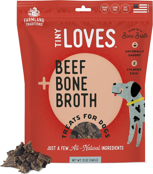 Farmland Traditions Tiny Loves Jerky Trainer Treats for Dogs w/Bone Broth (Beef)