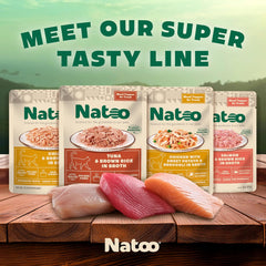 NATOO Cat Food Topper for Picky Eaters & Healthy Soft Cat Treat (Chicken & Brown Rice in Broth), Wet Food with Gravy, High Protein & Limited Ingredient, 2.4 oz (Case of 20)