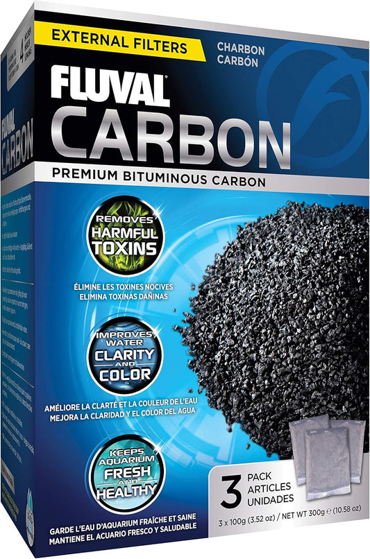 Fluval Carbon Filter Media for Aquariums, Premium Bituminous Carbon Inserts, 100-gram Nylon Bags, 3 Count (Pack of 1)