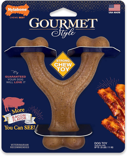 Nylabone Gourmet Style Wishbone Strong Chew Toy for Dogs, Bacon Flavor