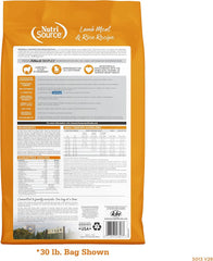 NutriSource Adult Dog Food, Made with Lamb & Rice, with Wholesome Grains, 15LB, Dry Dog Food
