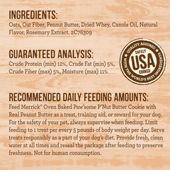 Merrick Oven Baked Dog Treats, Natural Cookies For Dogs, Paw’some P’nut Butter Cookie With Real Peanut Butter - 11 oz. Bag