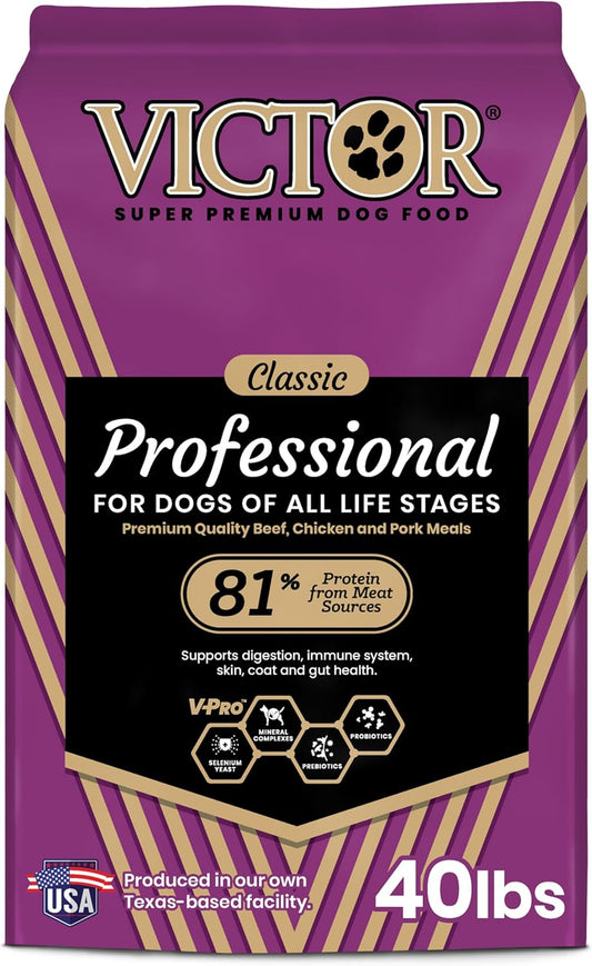 VICTOR Super Premium Dog Food – Professional Dry Dog Food – Super Premium Kibble with 26% Protein – Gluten-Free with Beef, Chicken & Pork Meals – for High Energy and Active Dogs & Puppies, 40lbs