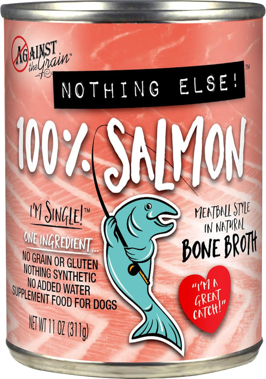 Evanger's Against The Grain Nothing Else! 100% Salmon Dog Food – 12 Count, 11 oz Each – Single-Ingredient Meatball Texture in Natural Broth – Wet Dog Food – Grain & Gluten Free