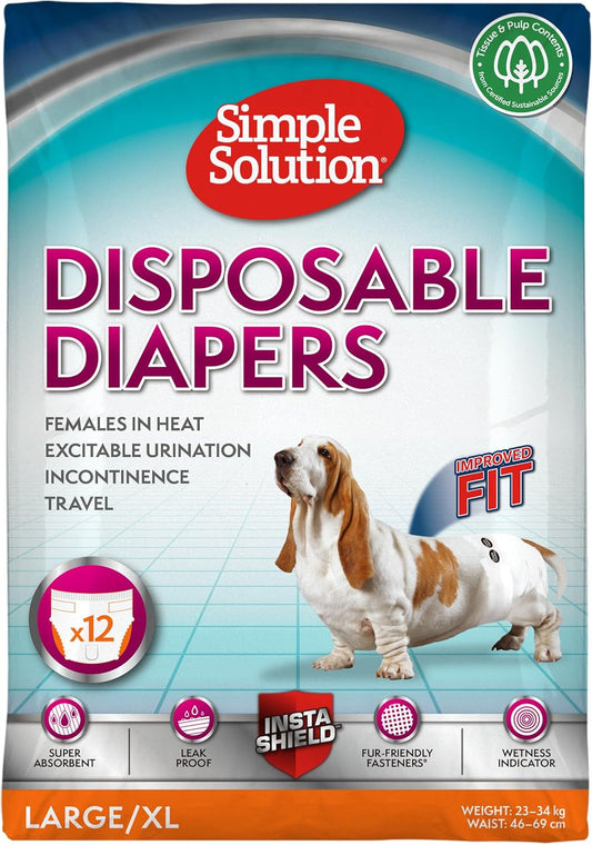 HERO PET Simple Solution Disposable Dog Diapers for Female Dogs | Super Absorbent Leak-Proof Fit | Large | 12 Count (Pack of 1)