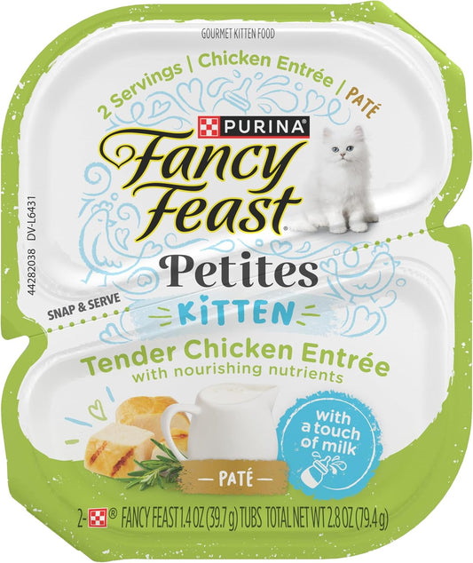 Purina Fancy Feast Petites Tender Chicken Entree Pate Gourmet Wet Kitten Food - (Pack of 12) 2.8 oz. Tubs