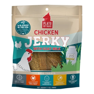 PLATO Pet Treats Dog Treats - Air-Dried Jerky - Delicious, Real Meat - Grain Free - Supports Healthy Digestion - Chicken with Goat Milk