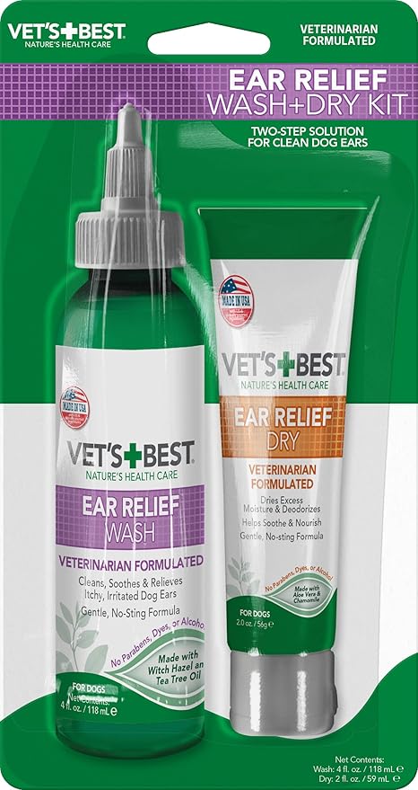 HERO PET Vet's Best Dog Ear Cleaner Kit - Multi-Symptom Ear Relief - Wash & Dry Treatment - Alcohol-free