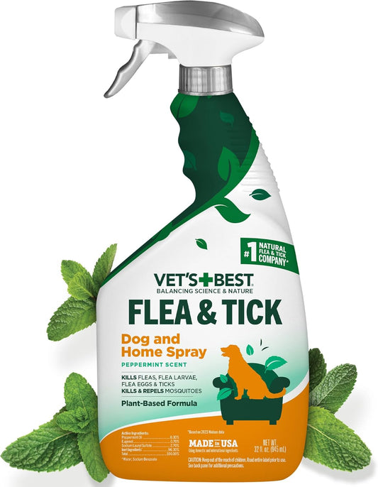 HERO PET  Vet's Best Natural Indoor Flea and Tick Spray – Dog Flea and Tick Treatment for Home, Plant-Based Formula with Natural Oils, Kills Fleas, Eggs & Ticks on Contact, Made in USA, 32 oz