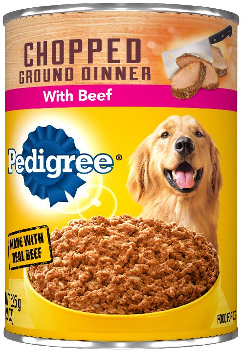 Pedigree Chopped Ground Dinner Adult Canned Soft Wet Dog Food Beef Flavor, 22 oz. Cans EA