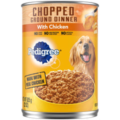 Pedigree Chopped Ground Dinner Adult Canned Soft Wet Dog Food Chicken Flavor, 22 oz. Cans  EA