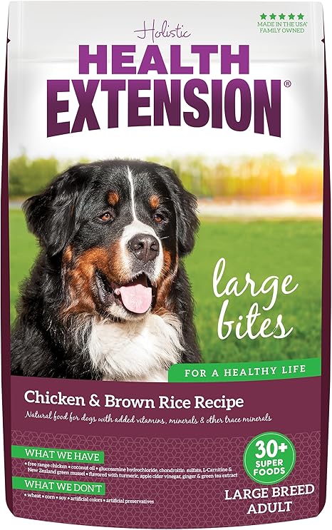 Health Extension Large Bites Chicken & Brown Rice Dry Dog Food (30 lb / 13.61 kg) - Protein-Rich Formula with Probiotics & Essential Nutrients for Larger Breeds