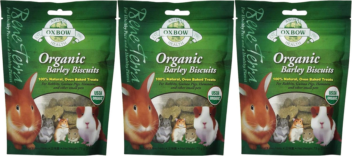 Oxbow 3 Pack of Bene Terra USDA Organic Barley Biscuits Natural Baked Small Pet Treats, 2.65 Ounces Each