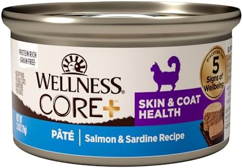Wellness CORE+ Skin & Coat Natural Grain Free Salmon & Sardine Pate Canned Wet Cat Food, 2.8 oz., Case of 12