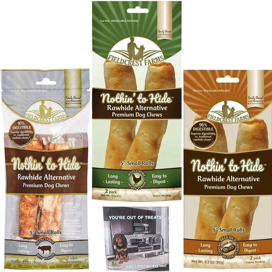 Fieldcrest Farms Nothing to Hide Natural Rawhide Alternative Rolls for Dogs - 3 Pack Bundle (Chicken, Beef, Peanut Butter) Premium Grade Easily Digestible Chews - Great for Dental Health