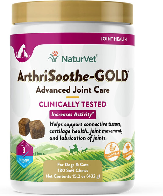 NaturVet 360-Count Clinically Tested ArthriSoothe-Gold Level 3 Advanced Joint Care Soft Chews for Dogs and Cats
