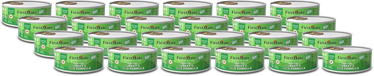 FirstMate 24 Cans of Cage-Free Turkey and Rice Grain-Friendly Cat Food, 5.5 Ounces Each, with No Corn, Wheat, Soy, Gluten, Peas or Potato