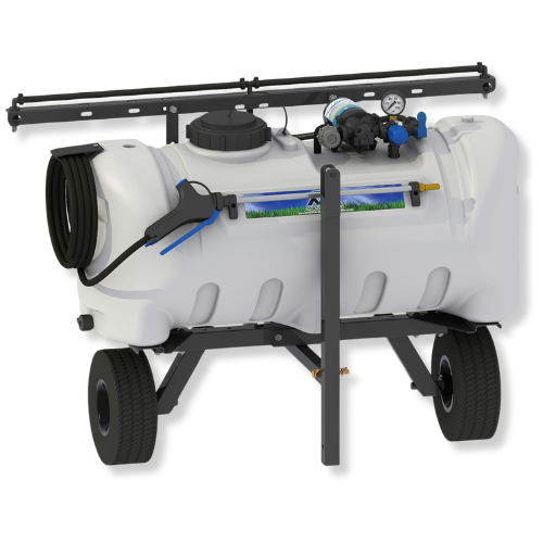 MM 25 Gallon Deluxe Lawn Trailer Broadcast Sprayer, 2.2GPM White