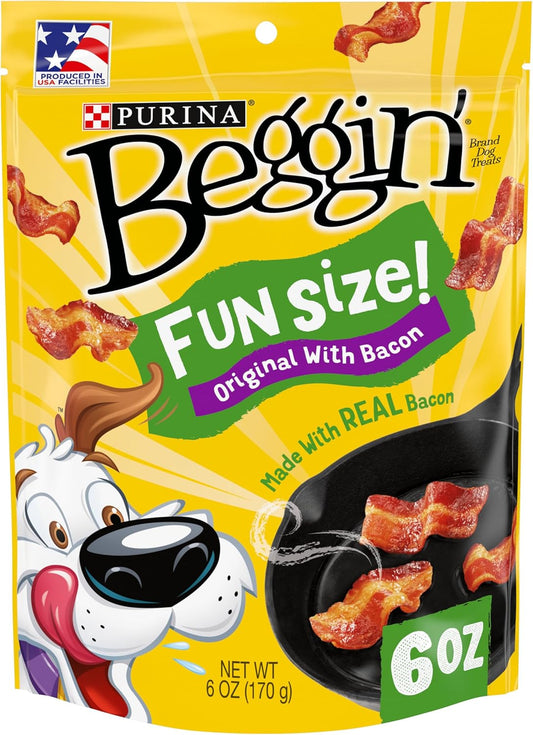 Purina Beggin' With Real Meat Dog Treats, Fun Size Original With Bacon Flavor 6 oz. Pouches