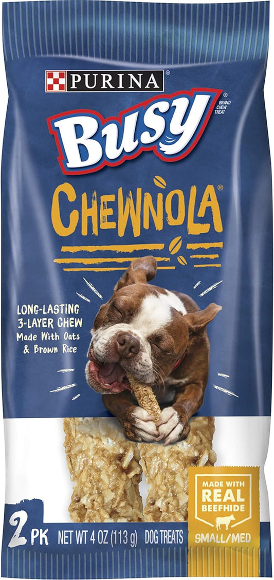 Purina Busy Rawhide Small/Medium Breed Dog Bones, Chewnola With Oats & Brown Rice -  2 ct. Pouches