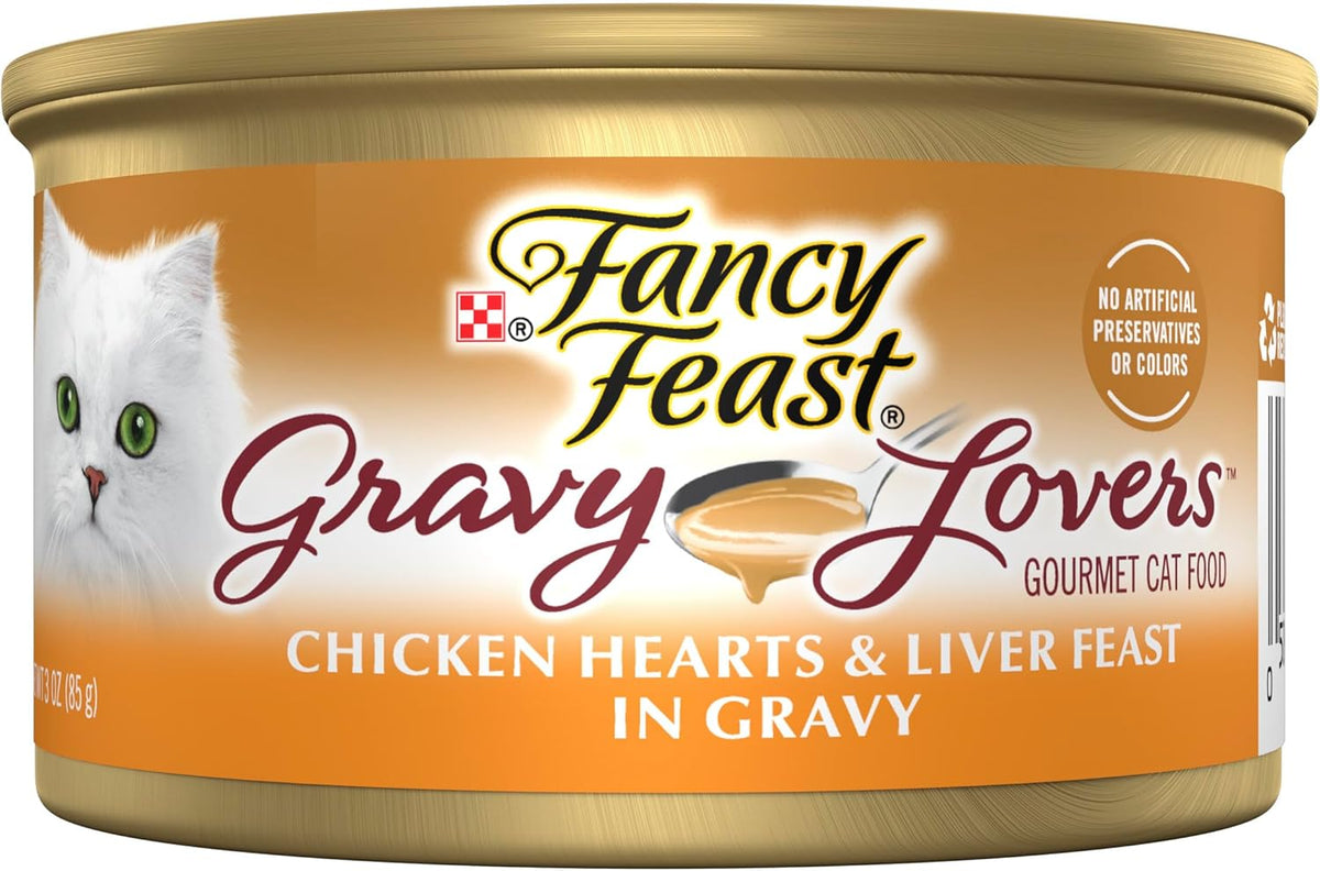 Purina Fancy Feast Gravy Lovers Chicken Hearts and Liver Feast Grilled Gourmet Cat Food in Wet Cat Food Gravy - (Pack of 24) 3 oz. Cans