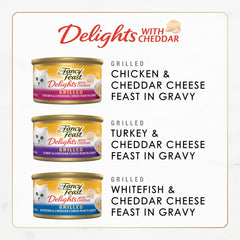 Purina Fancy Feast Delights with Cheddar Grilled Chicken, Turkey or Whitefish and Cheddar Cheese Feast in Gravy Wet Cat Food Variety Pack - (Pack of 24) 3 oz. Cans