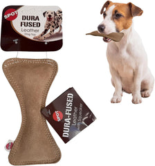 SPOT Dura-Fused Leather Bone - Dog Toy with Squeaker, Made With Real Leather and Jute Fabric, Interactive Toy for Aggressive Chewers, Durable Squeaky Toy for Dogs and Puppies, Small - 7in
