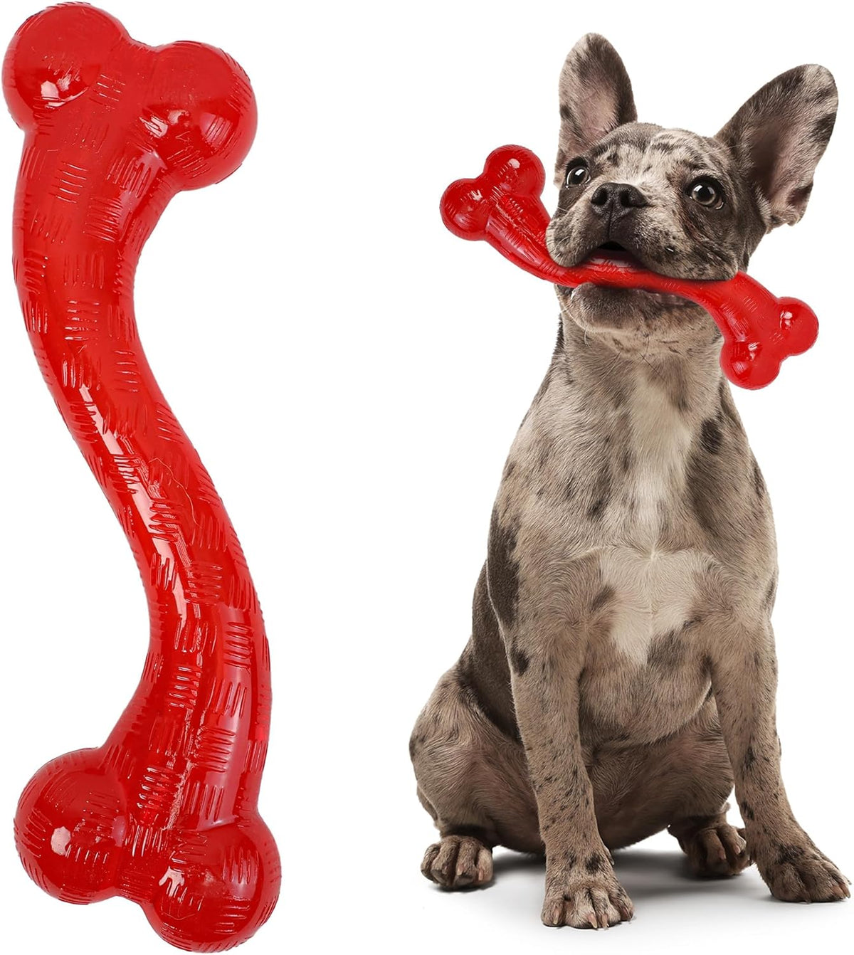 SPOT Play Strong S-Shaped Bone Dog Toy | Interactive Durable Rubber Dog Toy for Aggressive Chewers | Hollow Center Ideal for Treats | 12”, Red
