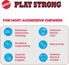 SPOT Play Strong S-Shaped Bone Dog Toy | Interactive Durable Rubber Dog Toy for Aggressive Chewers | Hollow Center Ideal for Treats | 12”, Red