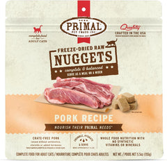 Primal Freeze Dried Raw Cat Food Nuggets Pork, Complete & Balanced Meal or Topper, Premium, Healthy, Grain Free, High Protein Raw Cat Food with Probiotics
