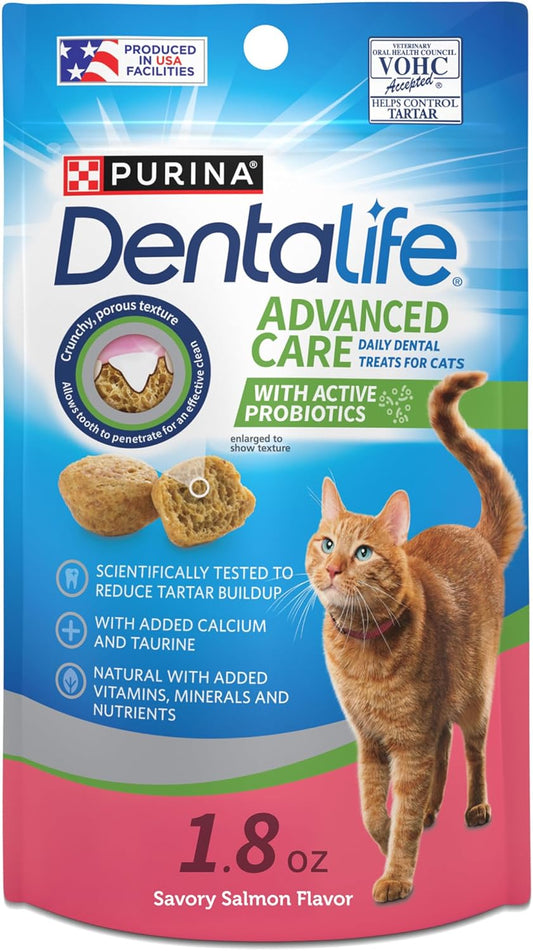 Purina DentaLife Made in USA Facilities Cat Dental Treats, Savory Salmon Flavor - (Pack of 10) 1.8 oz. Pouches
