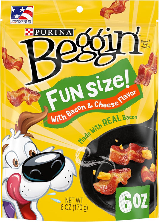 Purina Beggin' Dog Treats, Fun Size With Bacon and Cheese Flavor - (6) 6 oz. Pouches