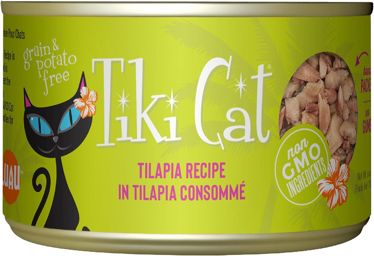 Tiki Cat Luau Shredded Meat, Tilapia Recipe in Tilapia Consumme, Grain-Free Balanced Nutrition Wet Canned Cat Food, For All Life Stages