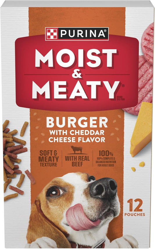 Purina Moist and Meaty Burger With Cheddar Cheese Flavor Dry Soft Dog Food Pouches - (Pack of 4) 12 ct. Pouches