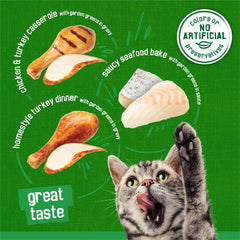 Purina Friskies Indoor Cat Food 24ct VP - (Chicken and Turkey Casserole, Saucy Seafood Bake, Homestyle Turkey Dinner) - (Pack of 24) 5.5 oz. Cans
